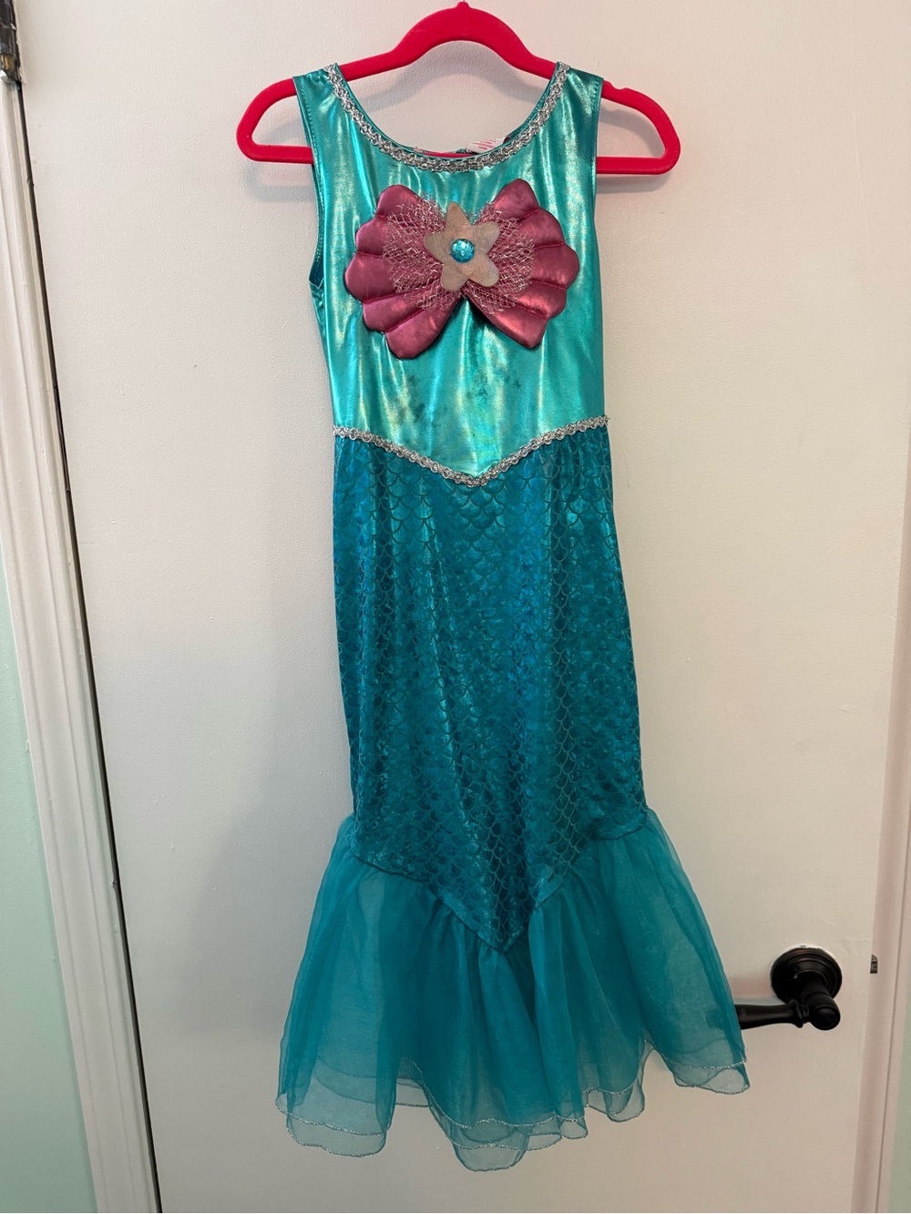 Girls' Teal Mermaid Costume Dress with Pink Shell Accent